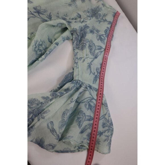 Lauren Conrad Women's Mint Green Floral Print Flowy Bell Sleeve Top Size Medium - Picture 9 of 11